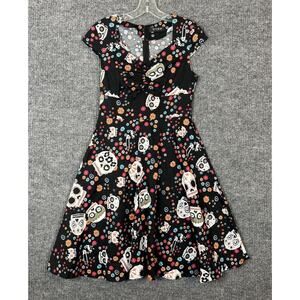 Oten Womens Sugar Skull Fit And Flare Dress Sz Small Goth Day Of Dead Pinup